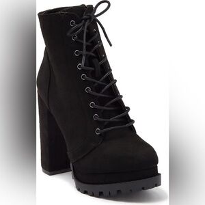 NWT! Wild Diva Lounge Black Combat Platform Heeled Bootie